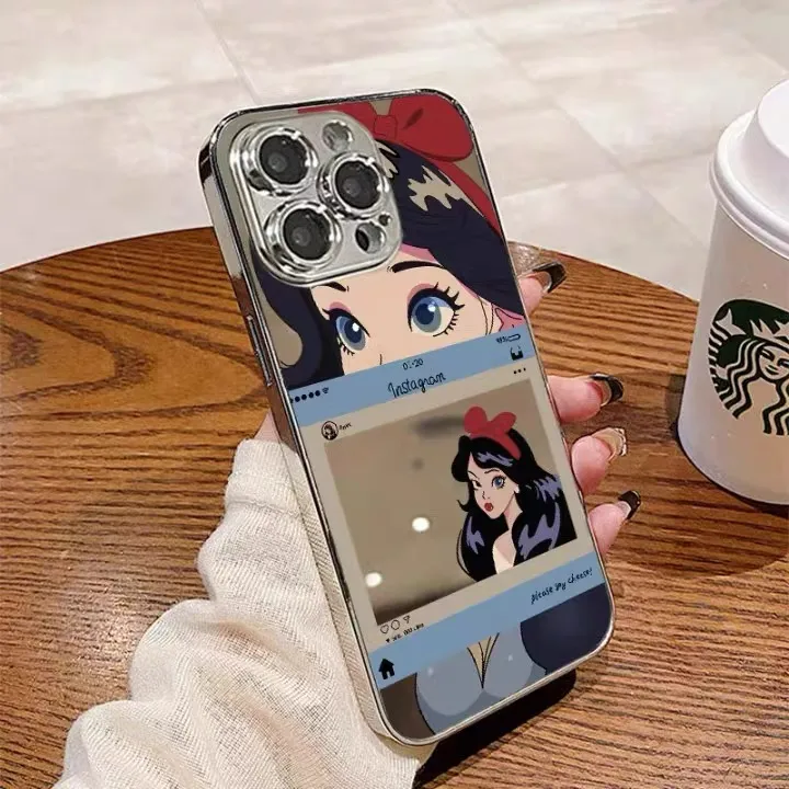 漫画公主适用于苹果16promax镜面手机壳15/14plus新款13pro个性12