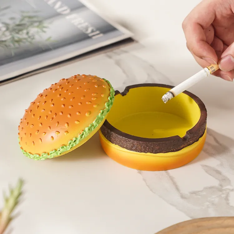 小众创意可爱带盖汉堡烟灰缸家用客厅卧室办公室高级感桌面摆件礼