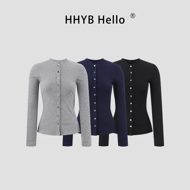 HHYB Hello长袖开衫T恤女秋季2025新款单穿内搭打底衫上衣250841
