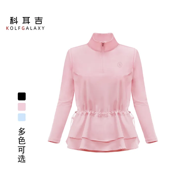 科耳吉 高尔夫女装新款假两件长袖收腰显瘦款运动网球高球上衣