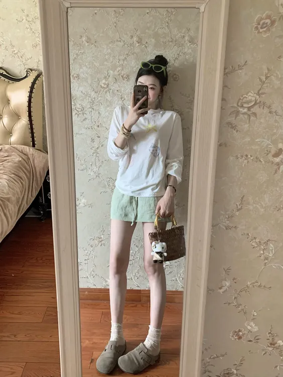 韩系简约印花长袖防晒衫T恤女夏季2025新款宽松休闲气质百搭上衣