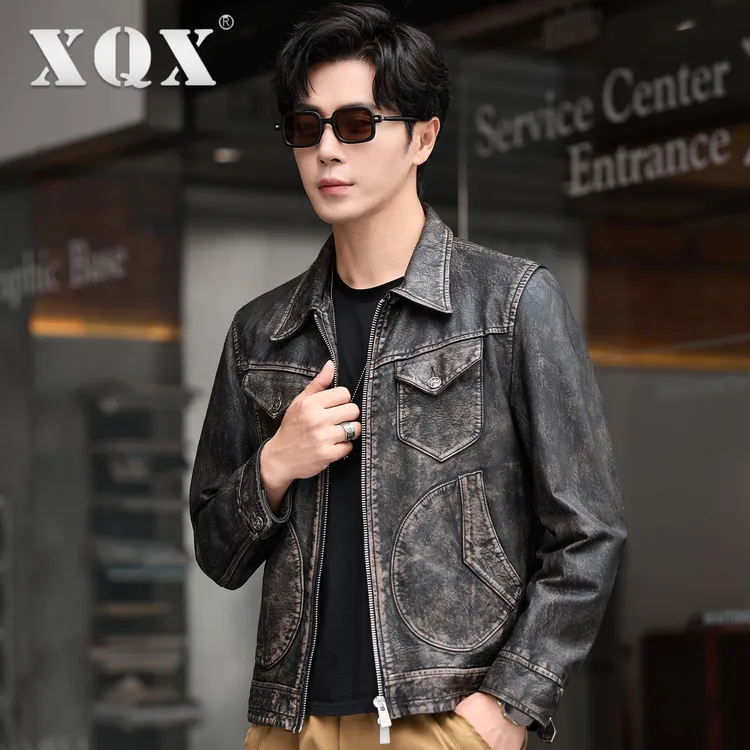 2025新款海宁皮衣男真皮头层山羊皮皮夹克复古风格机车服男装外套