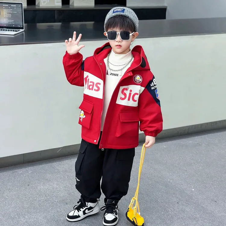 奥特曼衣服男童加绒外套秋冬2025新款儿童痞帅冲锋衣冬季加厚棉服