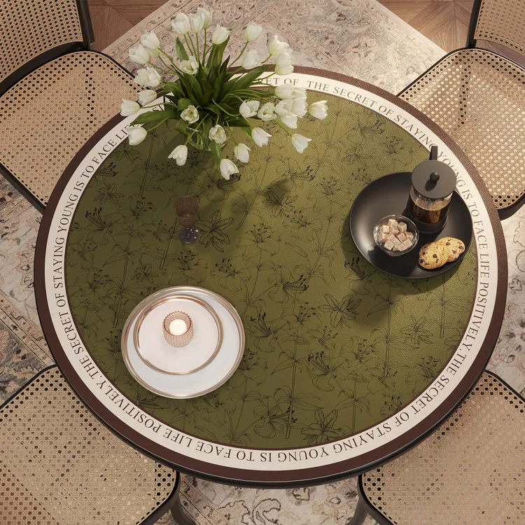 复古圆桌桌布中古风圆桌垫餐桌垫防水防油皮革免洗耐高温茶几台布