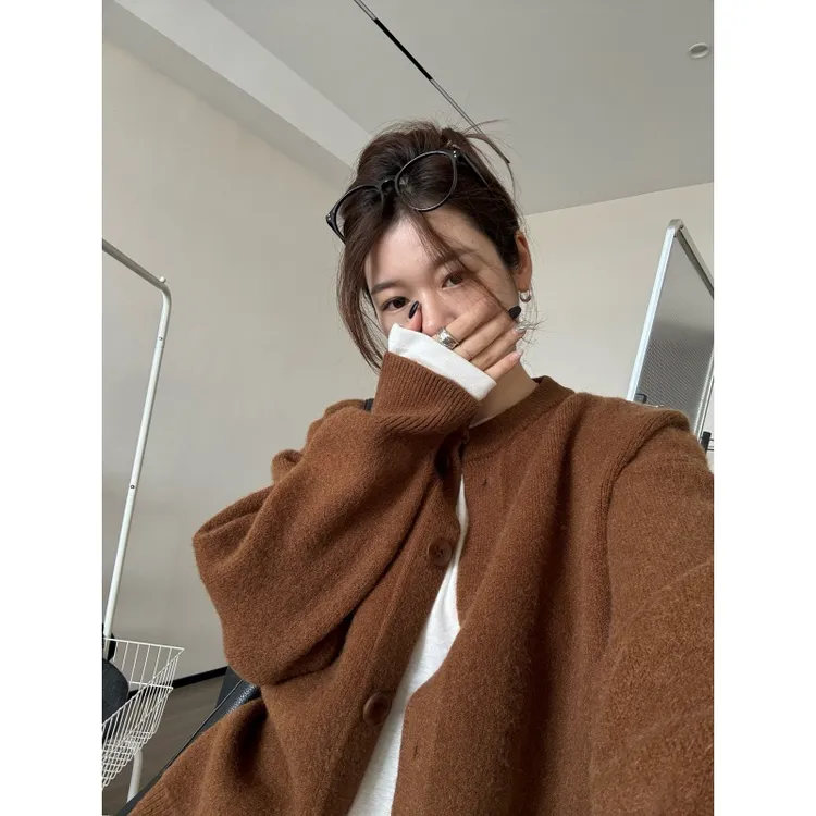 JMHH【标配】厚实软糯纽扣毛衣外套女秋冬宽松显瘦纯色长袖开衫