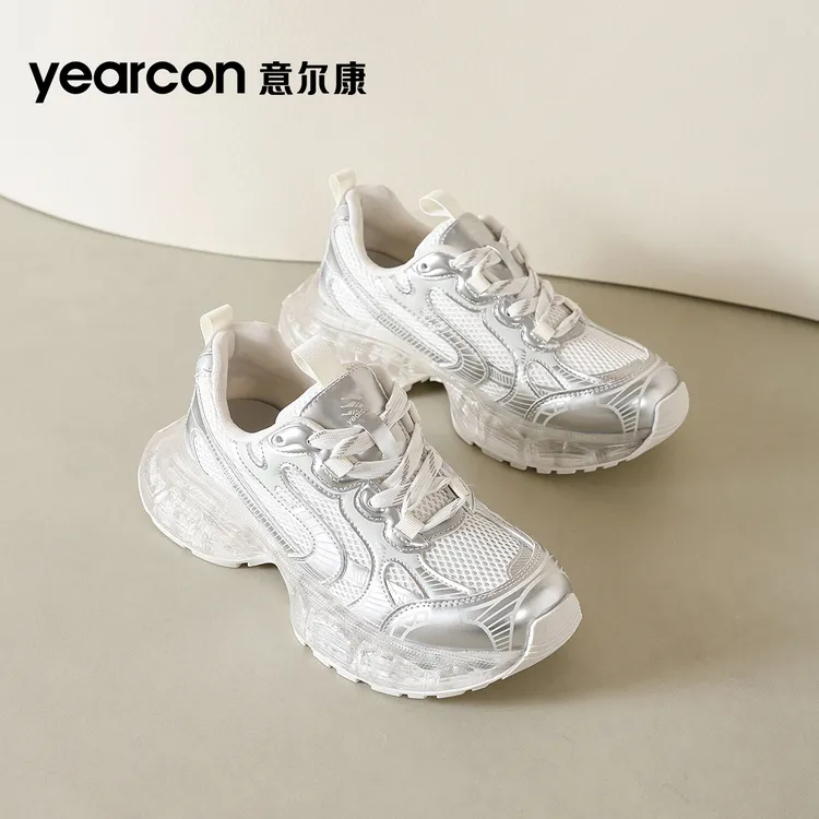 意尔康老爹鞋女2025新款夏季透气网面厚底增高百搭休闲运动鞋女款