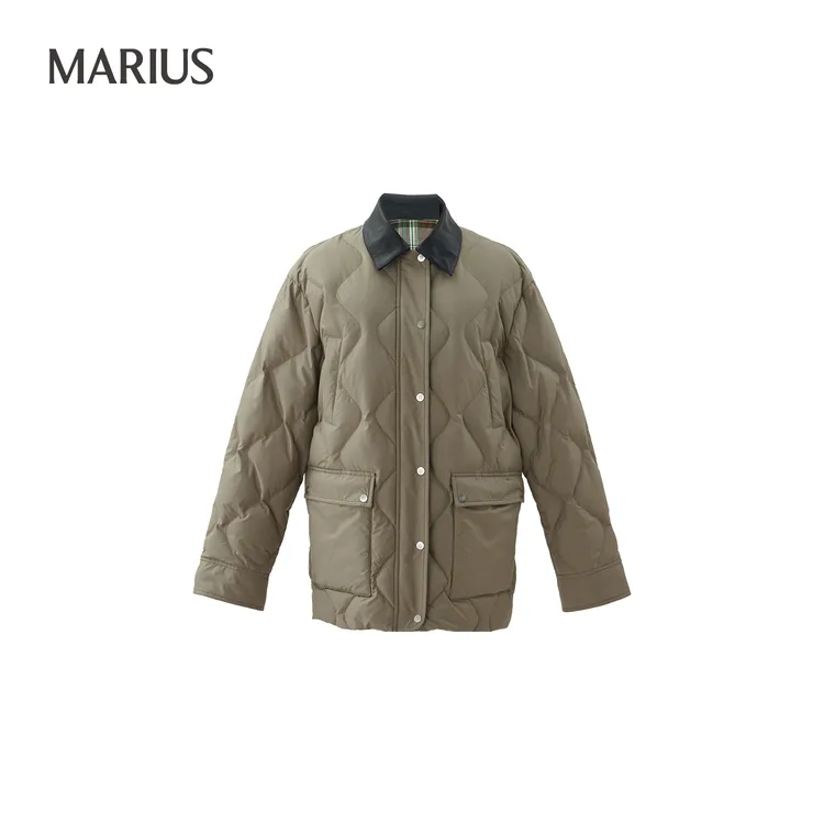 MARIUS“冬日冒险家”轻盈裸感复古拼皮领一手长羽绒服
