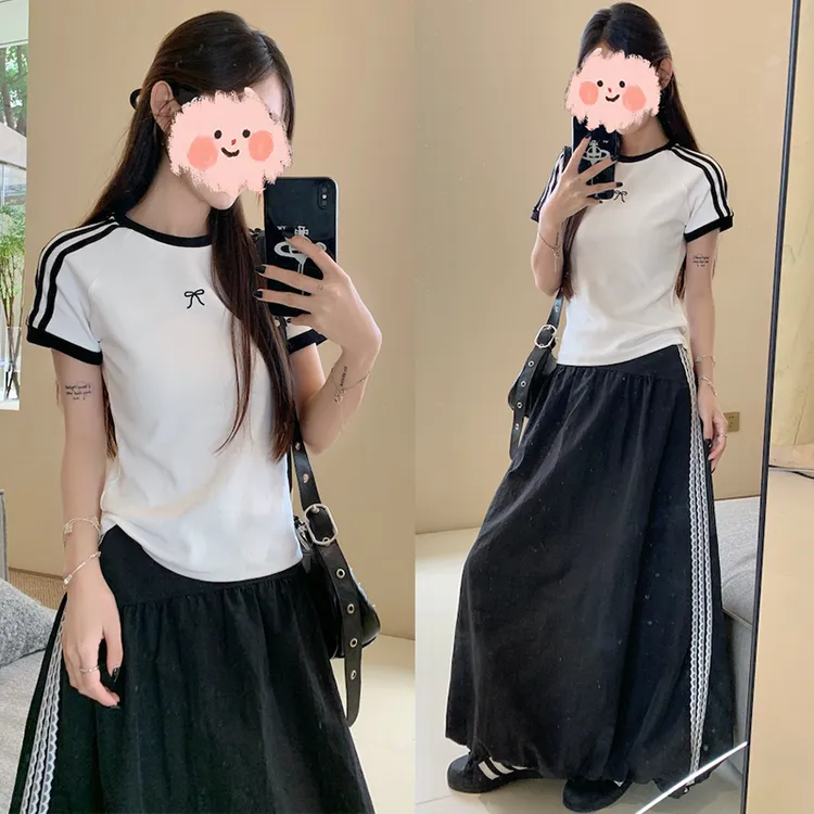 女装2025新款爆款夏洋气衣服女洋气蝴蝶结上衣T恤半身裙两件套装