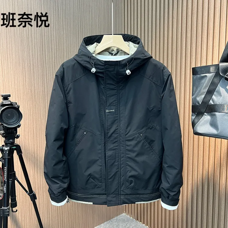 春秋季简约连帽外套男士潮牌休闲工装夹克百搭时尚运动户外冲锋衣