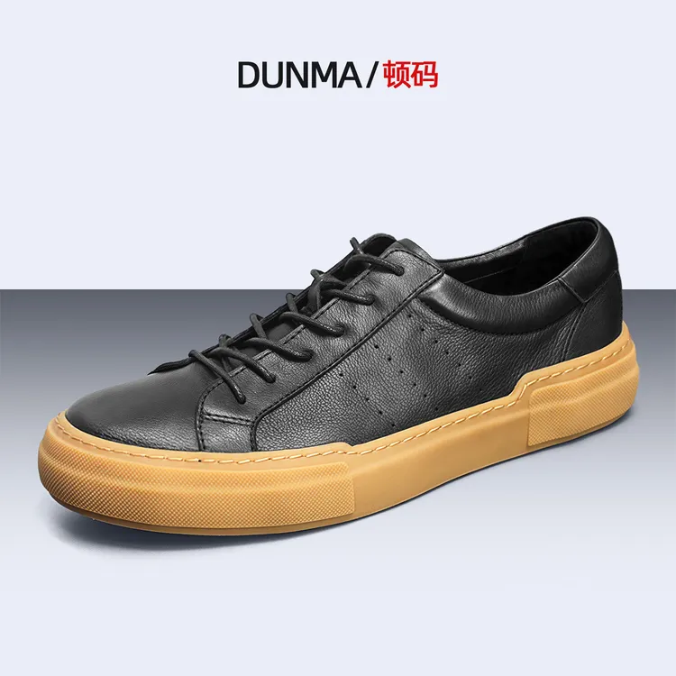 顿码男鞋2025新款板鞋真皮耐磨黑色低帮鞋时尚潮流百搭男士休闲鞋