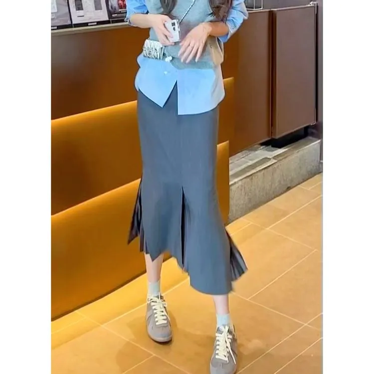 哥弟 新款夏季显瘦百搭高腰显瘦气质1200232开叉鱼尾半身裙直播