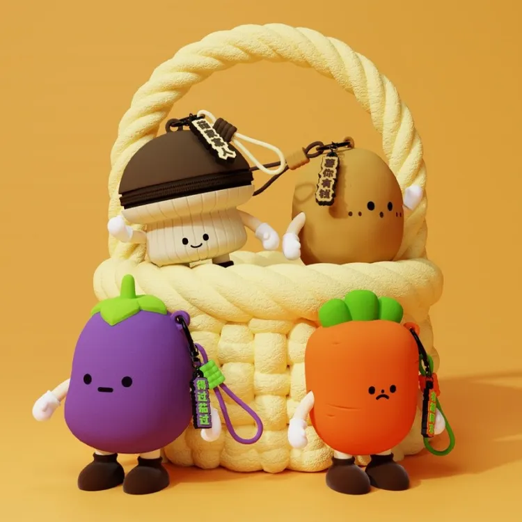 Q版可爱蔬菜零钱包硅胶挂件卡通蓝牙耳机收纳包儿童钥匙包