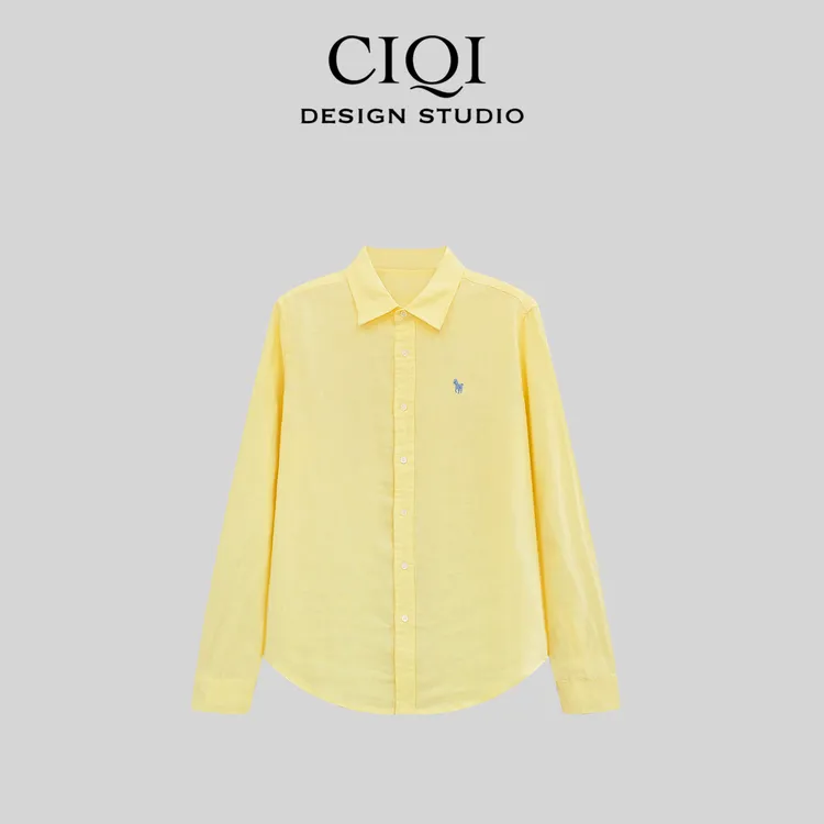 CIQI STUDIO 【山隐奢麻】夏季老钱风亚麻纯色刺绣衬衫开衫 DY20115