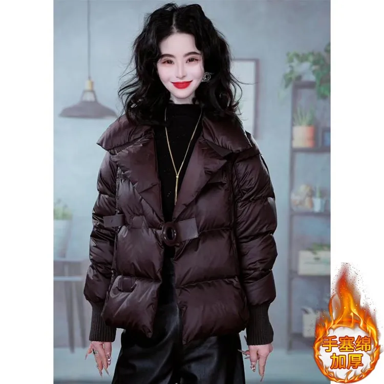 2024年冬季新款韩版时尚百搭保暖棉服女设计感宽松加厚面包服外套