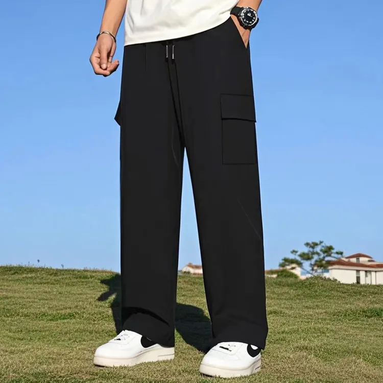 裤子男夏季薄款冰丝宽松直筒工装裤男2025新款弹力速干阔腿休闲裤