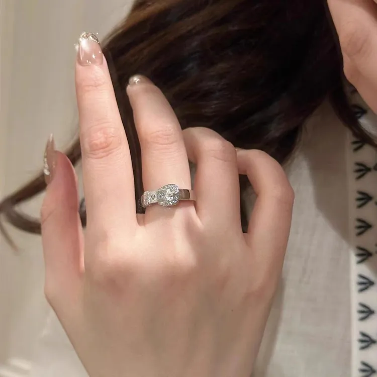 钛钢戒指 拉丝皮带锆石戒指精致百搭小众奢华高级感可水洗食指戒