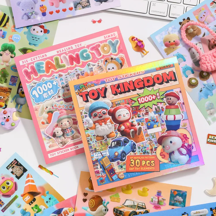 1000枚缤纷玩具贴纸本免裁剪趣味儿童美式古早手帐diy装饰素材贴