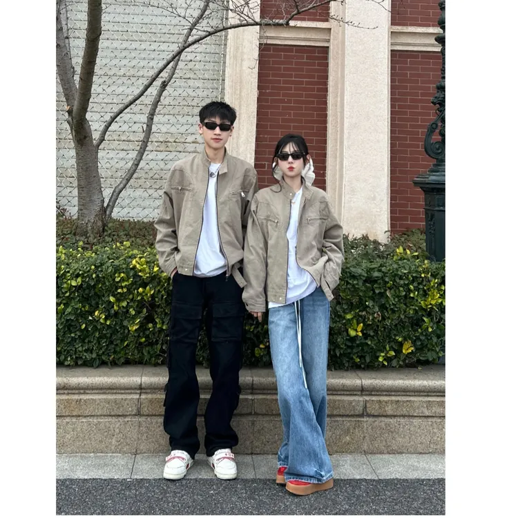 凌小君 美式短款水洗休闲春秋哈灵顿立领工装夹克休闲百搭外套