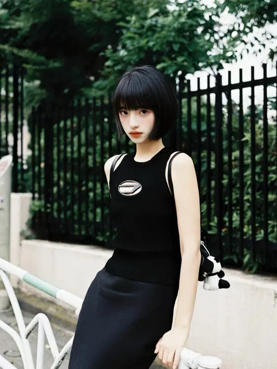 2025新款夏季美式热辣金属标镂空针织工字背心女上衣百搭半身裙