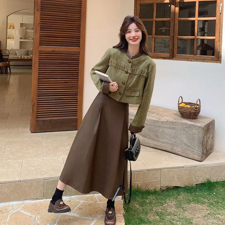 美拉德复古气质时尚连衣裙套装女2025秋季新款显瘦美拉德穿搭套装