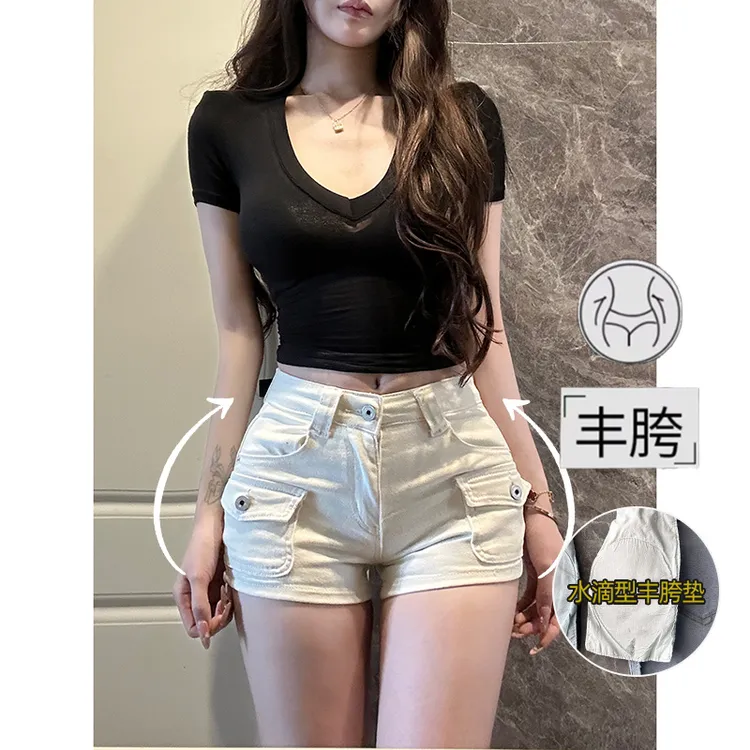 辣妹奶白丰胯低腰牛仔短裤2025秋季新款修身紧身显瘦百搭工装热裤
