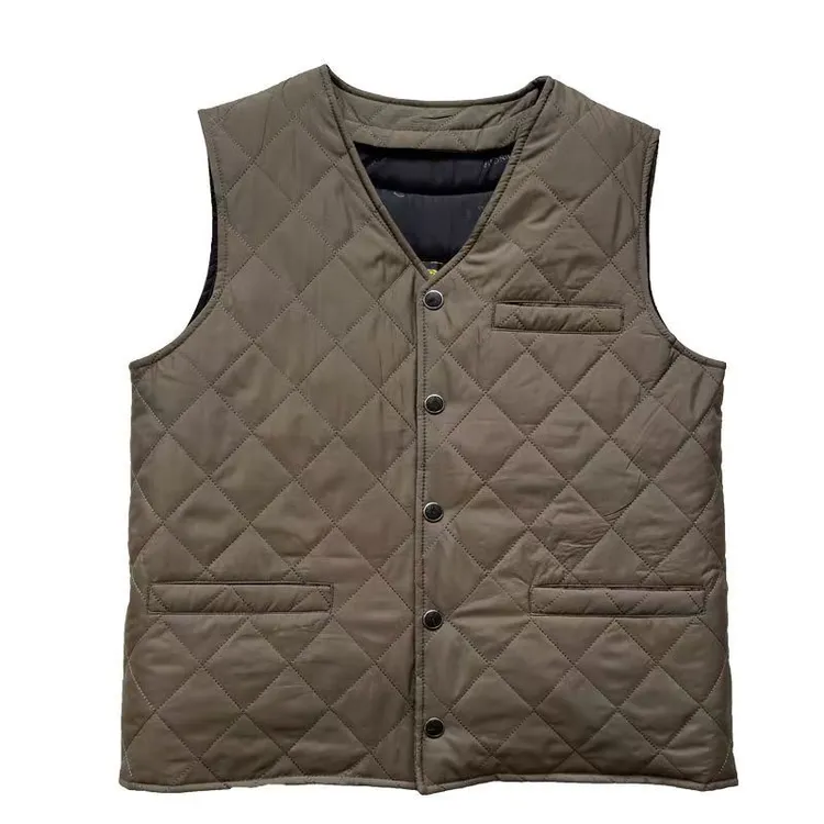 方格明线冬季羊皮羊毛中老年背心多口袋透气常规款马甲保暖