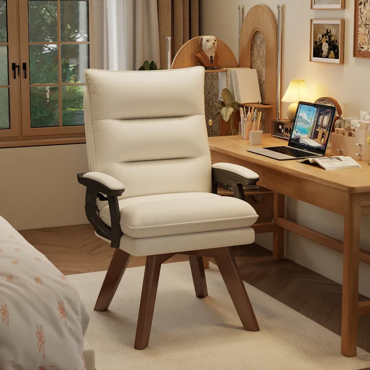 家用可旋转电脑椅书房书桌椅实木腿办公沙发椅舒服久坐休闲靠背椅