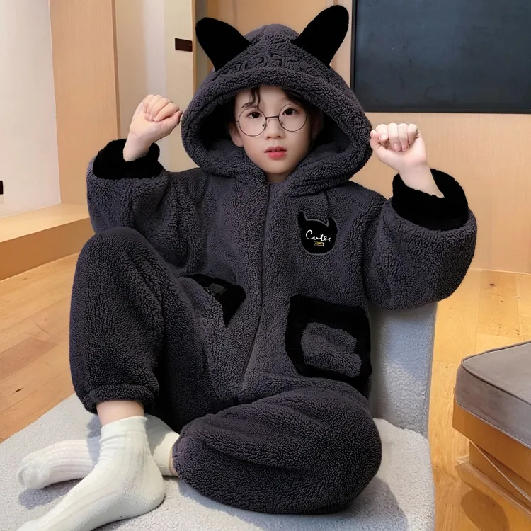 儿童睡衣冬季法兰绒男童新款加绒加厚大童男孩开衫家居服卡通套装