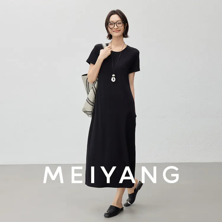 A美洋MEIYANG 夜曲连衣裙 【老钱风】醋酸针织宽松圆领短袖-周一