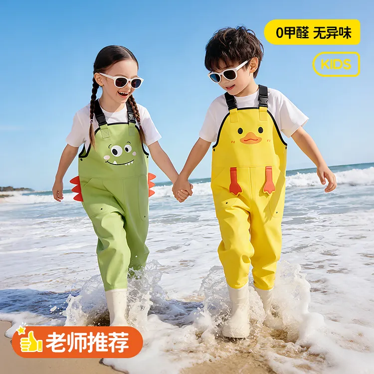 赶海连体雨鞋半身下水裤儿童玩水全半身防水衣服溯溪捞鱼背带叉裤商品图