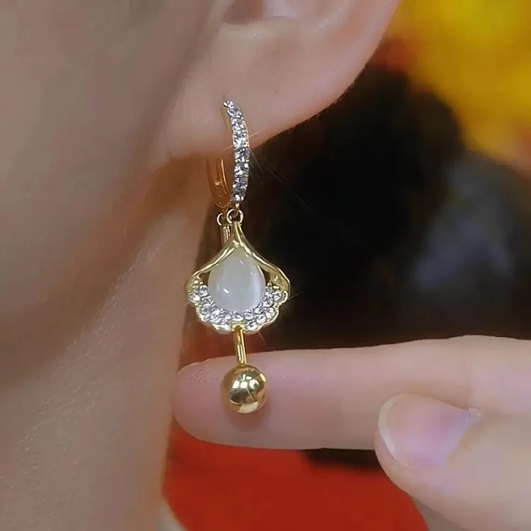 合金耳饰 【轻奢专柜】银杏叶长款耳扣精致时尚大气耳环百搭耳饰