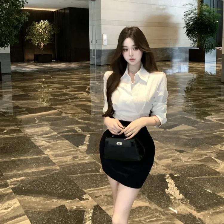 法式气质御姐性感辣妹套装通勤显身材收腰长袖衬衫包臀裙套装女秋