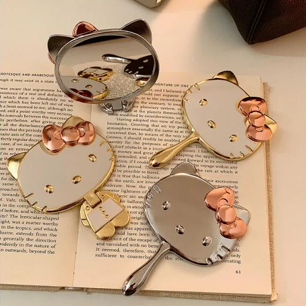 可爱凯蒂猫小镜子女随身携带手持迷你化妆镜立体折叠补妆镜学生LX