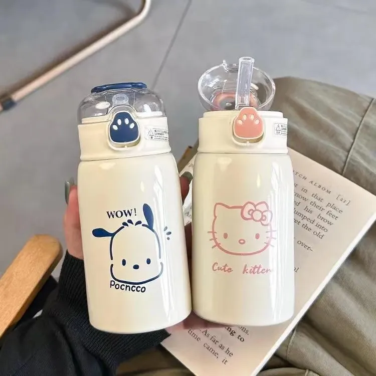 猫爪保温杯高颜值可爱防摔吸管杯316不锈钢简约便携大容量保温杯
