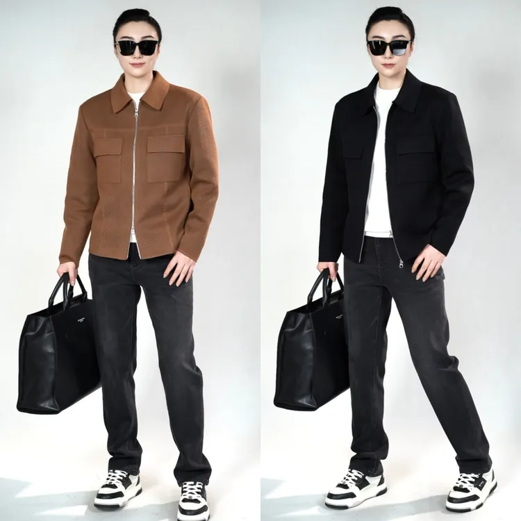 帝罗依莫代尔针织混纺夹克79003秋冬男装莫代尔针织轻奢夹克