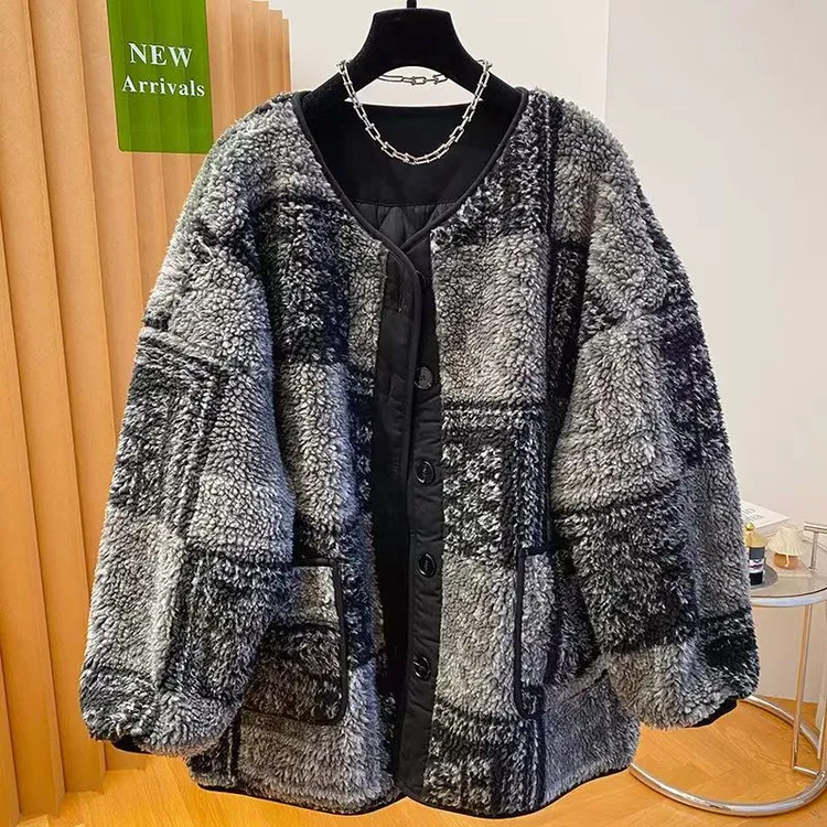 高级感毛毛棉服女冬季2025新款宽松毛茸茸羊羔绒摇粒绒夹棉外套