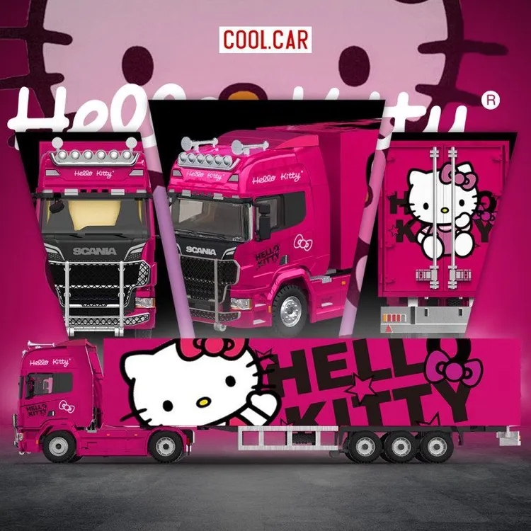 CC1:64斯堪尼亚货柜车kitty猫深粉色涂装仿真合金车模型玩具摆件
