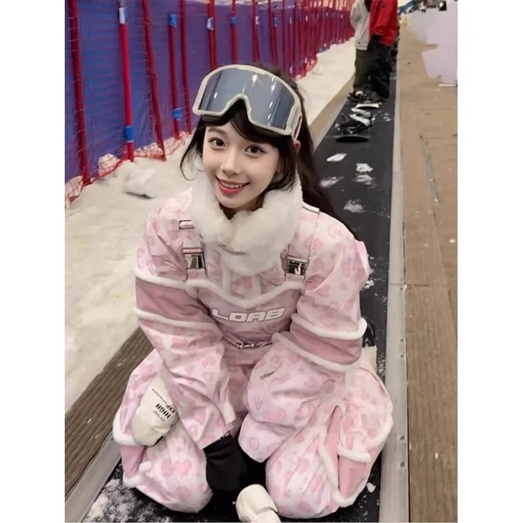 粉色滑雪服套装女2025冬季新款户外防风防水保暖单板雪服装备