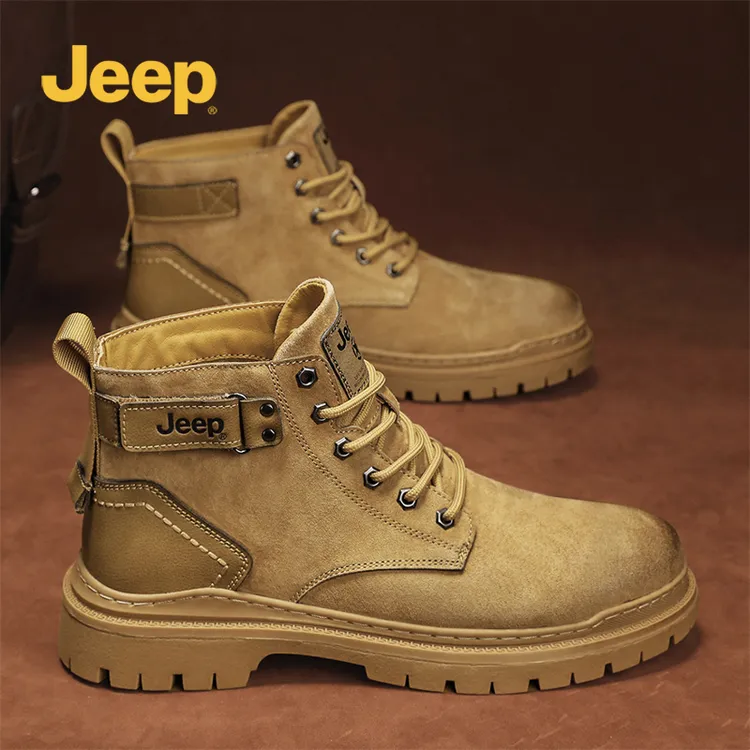 JEEP吉普马丁靴户外中帮男鞋2025新款工装靴真皮高帮休闲运动靴子