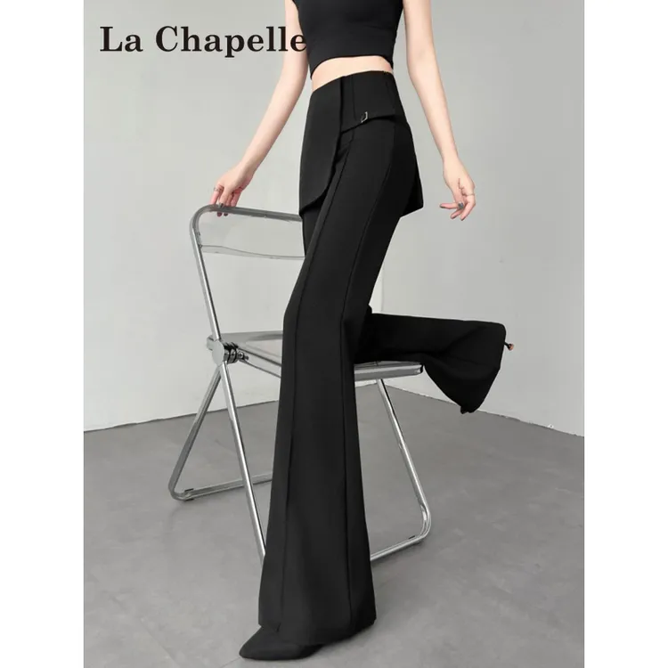 拉夏贝尔韩系黑色高腰西装喇叭裤女春秋新款小个子修身休闲微喇裤