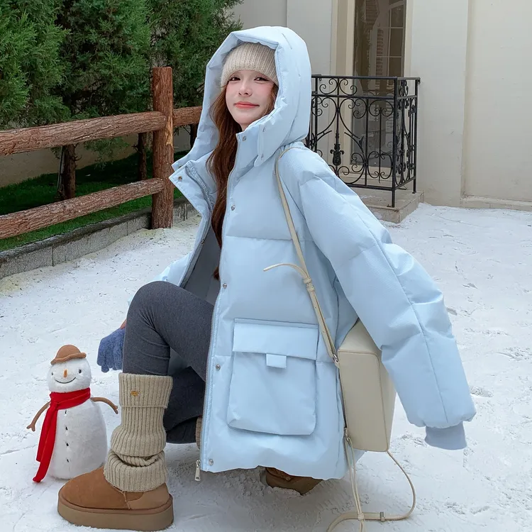 蓝色棉服女款2025冬季新款超好看的小个子加厚棉袄韩系面包服外套