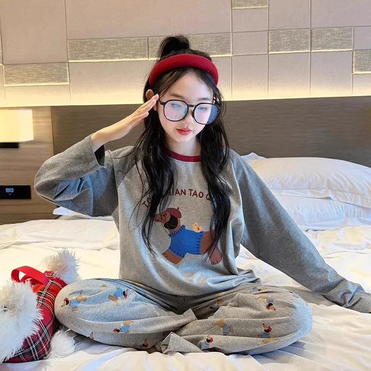 新款春秋季女童睡衣长袖长裤公主风儿童中大童女孩外穿家居服套装