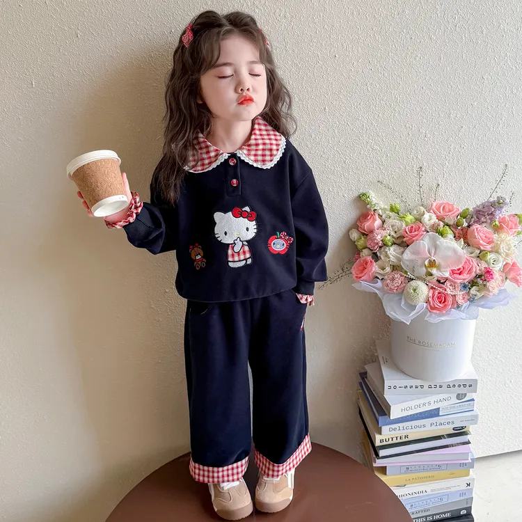 女童秋装长袖娃娃领卫衣套装2025新款儿童小女孩卡通超好看两件套