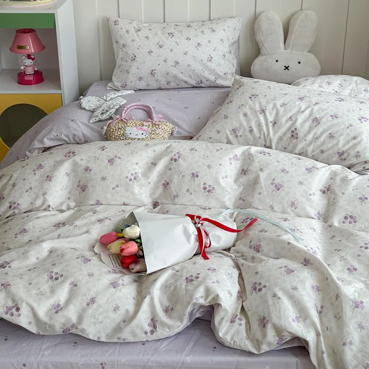 适禾家紫萄花语四季通用柔软亲肤全棉四件套学生宿舍