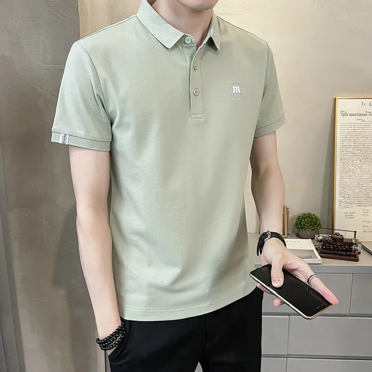 冰丝短袖T恤男士珠地棉夏季新款薄款凉感潮牌修身翻领半袖polo衫