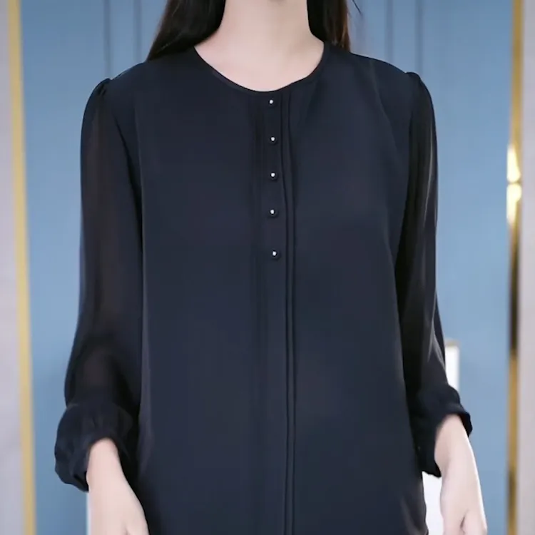 2025春秋季新款女士时尚休闲大码长袖上衣妈妈装气质减龄圆领衬衫