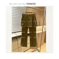 TomaTo-早秋新款复古休闲裤氛围感高腰显瘦微喇阔腿裤女C25K79266