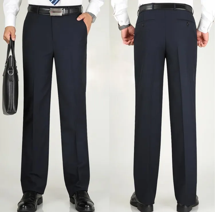 秋冬厚款宽松版大裤脚中老年西裤商务西裤高腰深档行政西裤