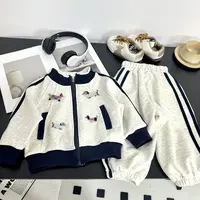 刺绣小狗春秋男女童拉链套装时髦宝宝韩系立体小狗版卡通套装
