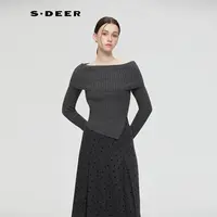 S·DEER圣迪奥秋季女装新款长袖极简风一字领女款针织衫S253Z3555